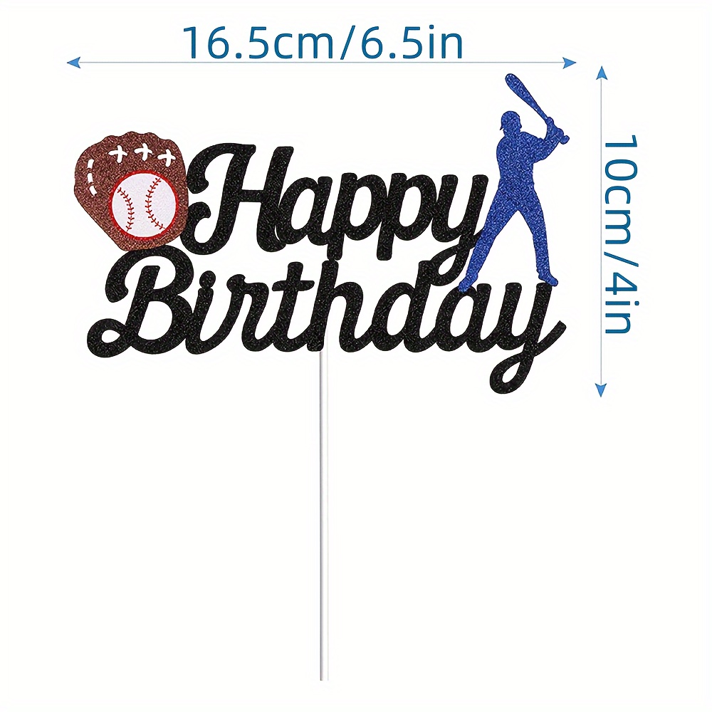 Baseball Kuchen Topper Mit Glitzer – 13,5x21,3 Cm, Aus Glitzerkarton & Bambusstab, Für Sport-Partys
