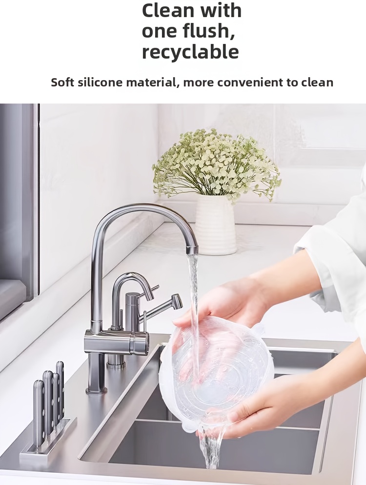 Juego de 6 tapas elásticas de silicona, cubiertas reutilizables y resistentes para tazones de almacenamiento de alimentos, seguras para usar en lavavajillas y refrigeradores, aptas para varios contenedores en 6 tamaños