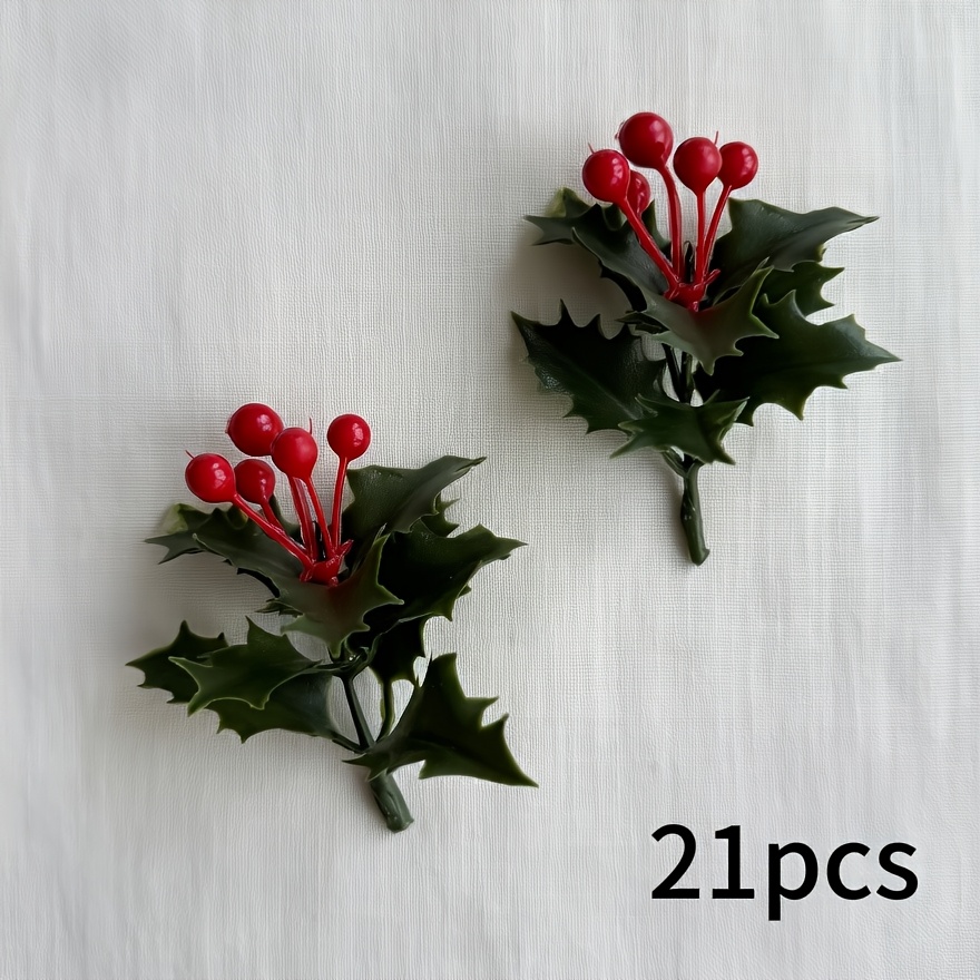 Image of 21/43pcs Artificial Picks With Green Leaves, Stems For Christmas Tree, Wreaths, Garland, Gift Wrapping, Winter Floral Arrangements, Holiday Party Table Decor, Home Decorations And Craft Projects