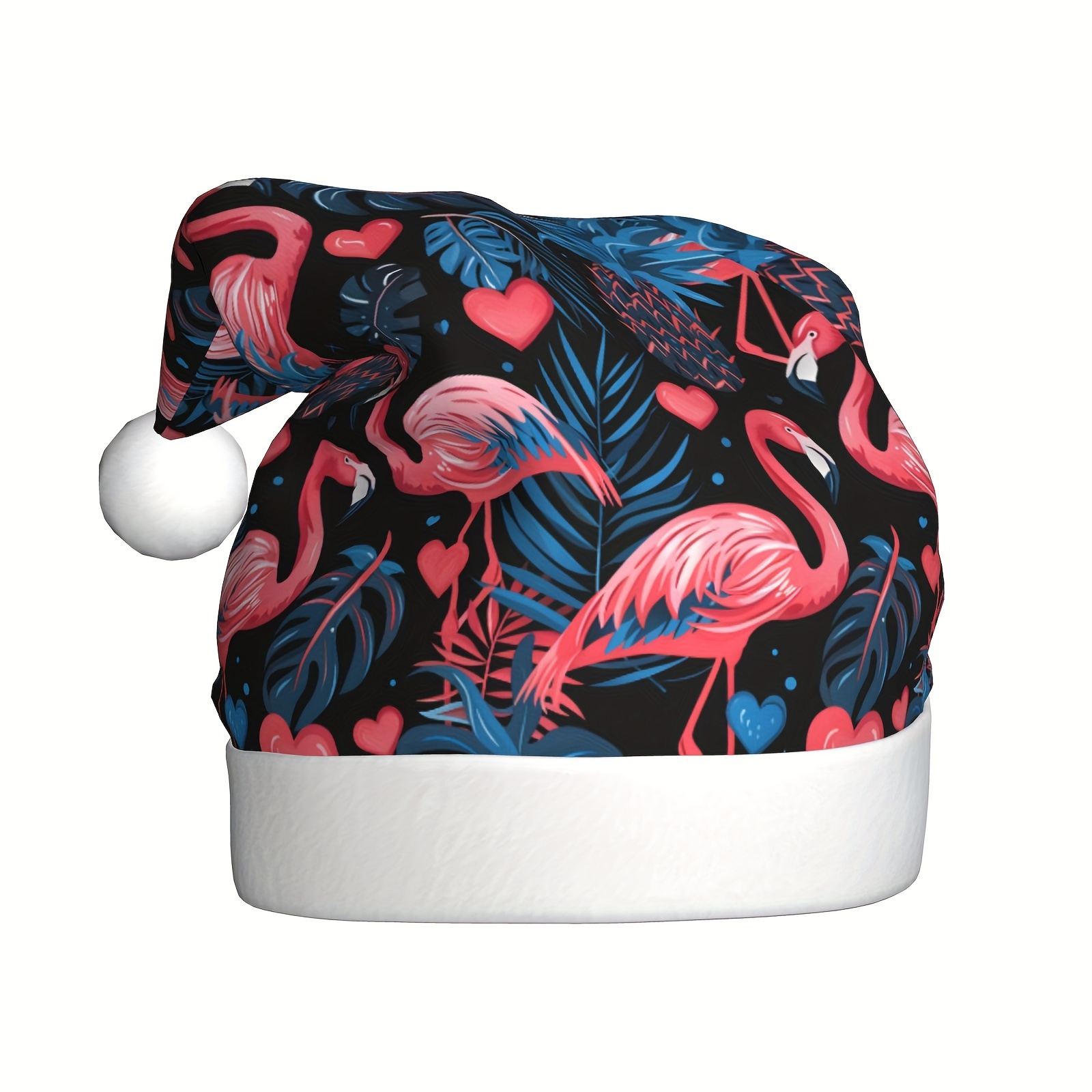 

Flamingo & Palm Classic , Unisex Polyester Holiday Cap For Christmas, New Year, Festive Party Role-playing, Hanging Decoration Without Electricity - Xmas Costume Accessory