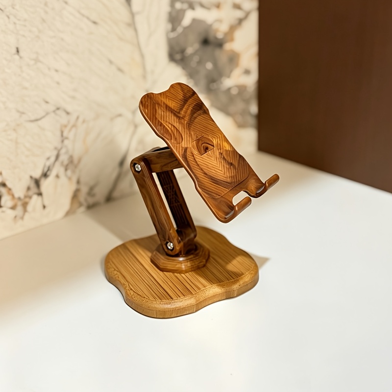 Image of Phone Stand, Wood Grain Style, 360° Rotatable Carbon Steel & Wood Construction, Adjustable Height For Use, Ideal For Home Office, Nightstand, And Halloween/thanksgiving Gift, Sturdy And Stable