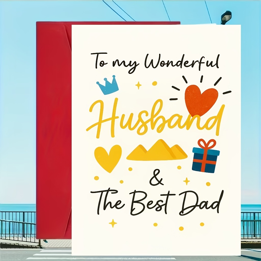 TEMU 1 "to My Wonderful Husband And Best Dad" Card With Envelope - Romantic Cartoon Design, Perfect For Anniversaries, Birthdays, Father's Day - For