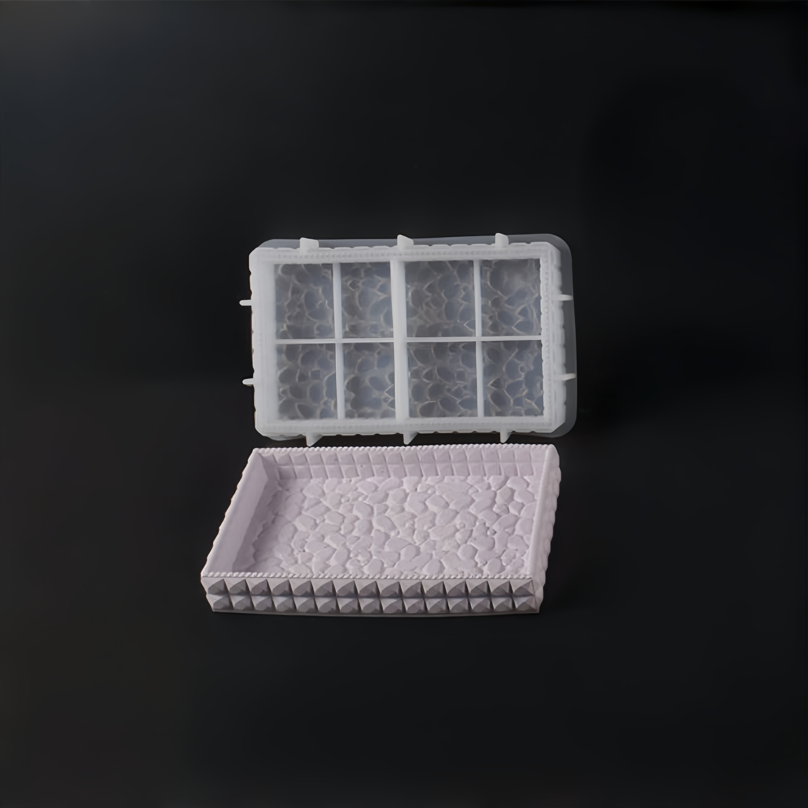 Image of Silicone Mold For A Rectangular Storage Tray With Diamond Patterns, Clay Mold For Key And Jewelry Storage, Candle Holder Decorative Mold, And Resin Drip Mold For Handmade Storage