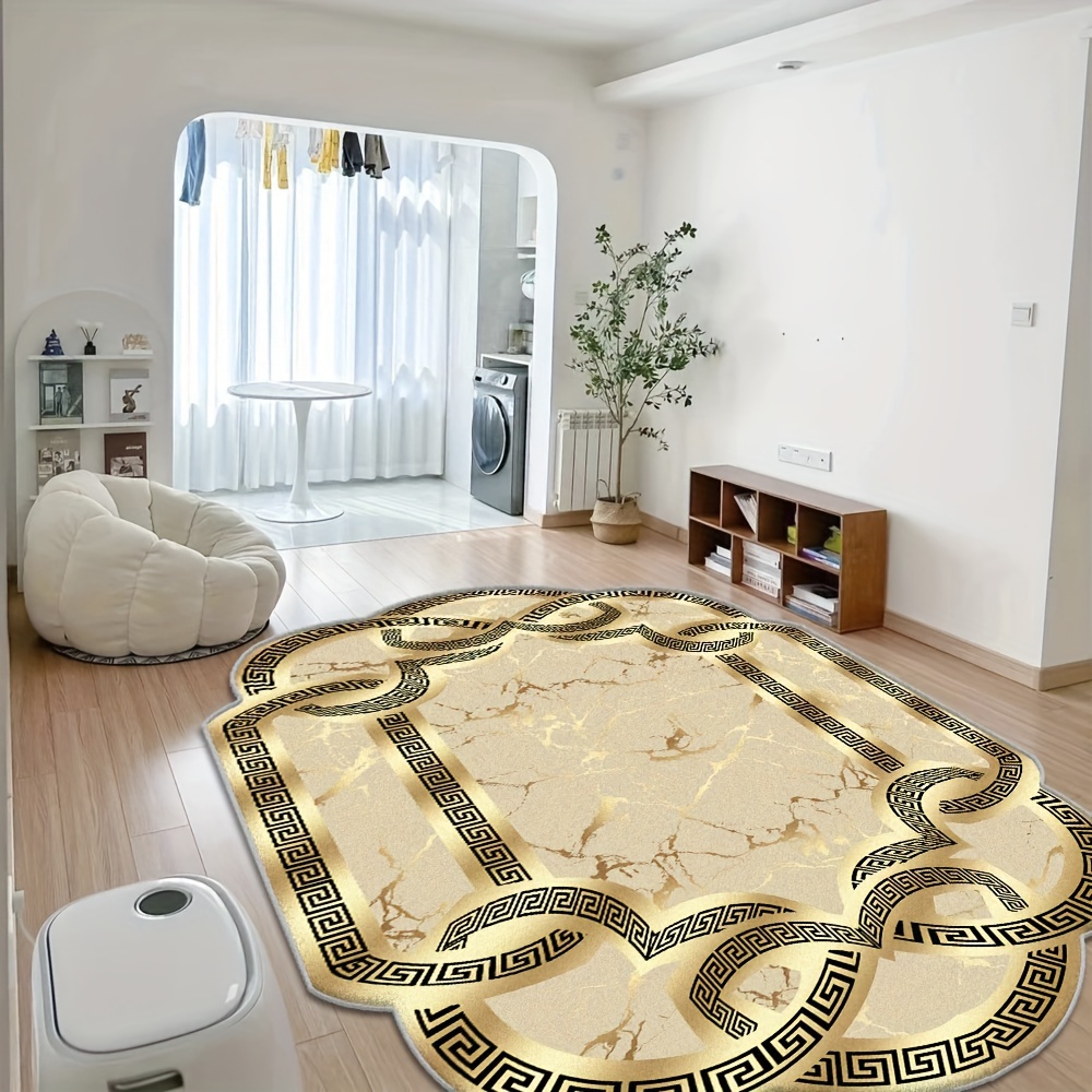 

Luxurious Faux Cashmere Marble Area Rug - Stain Resistant, Non-slip, Machine Washable For Living Room, Bedroom, And Dining Decor - Abstract Art Design With Irregular Shape