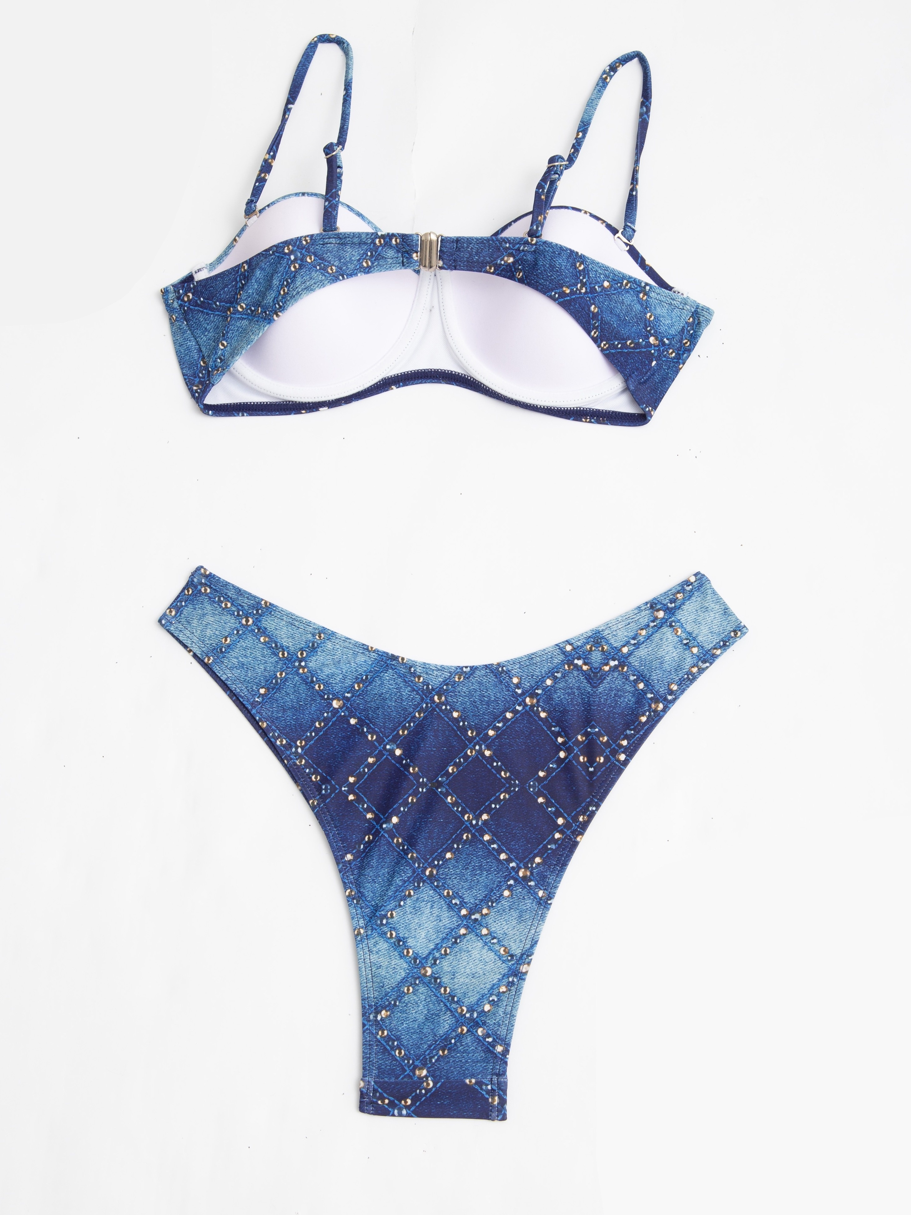 Argyle Trim Exposed Seam Bikini Sets Contrast Color High Cut - Temu