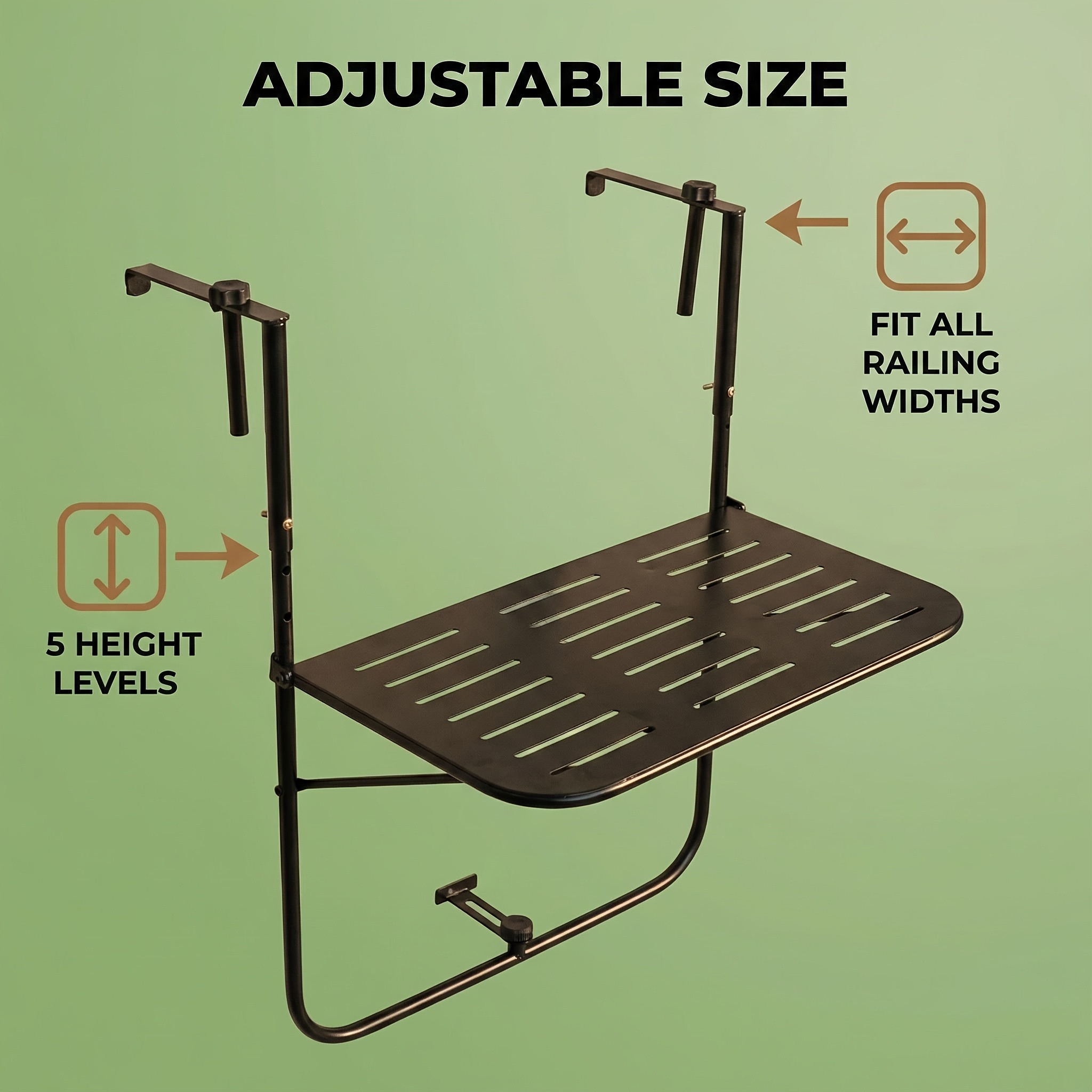 Balcony Railing Table, Outdoor Folding Hanging Table with Adjustable Heights, Heavy Duty Metal Hanging Bar Table for Patio, Garden and Deck