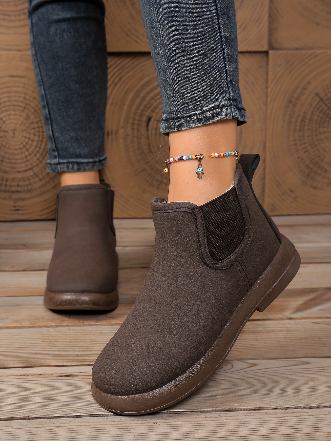 womens winter boots slip on flat heel ankle boots with cushioned insole non slip eva sole cozy fleece lined cold weather shoes for moms office Product details 17