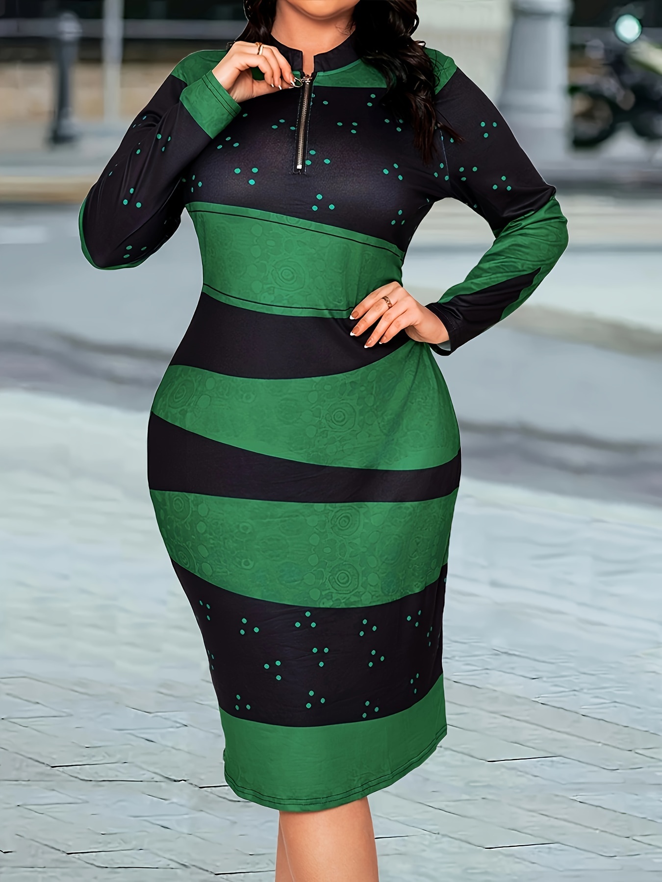 knee length dresses for ladies Shop Green Full Sleeves Bodycon Dress - for Women | OUTZIDR main image 0