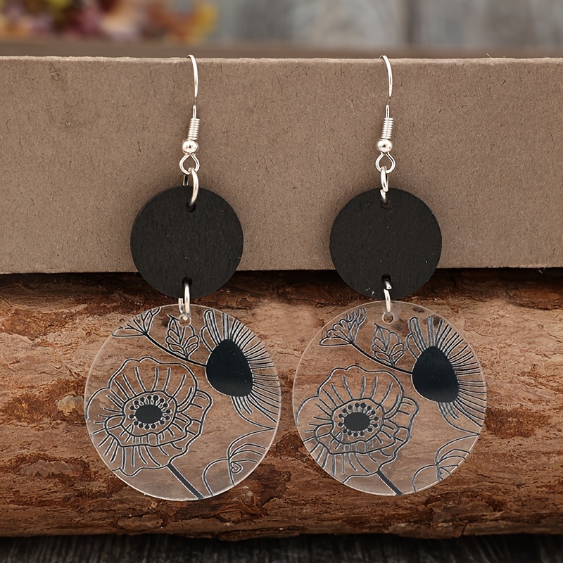 A Pair Of Trendy Transparent Printed Acrylic Earrings, Without Battery
