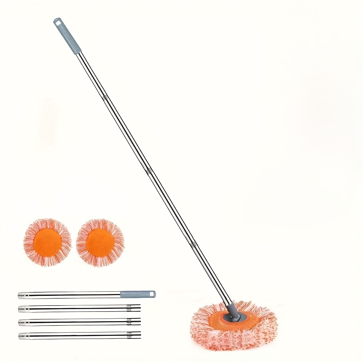 TEMU 360° Rotating Clean Mop Suit With Round Microfiber Dust-proof Mop Heads, 4 Stitching Steel Poles, 2 Replaceable Mop Heads - Ideal For Kitchen,
