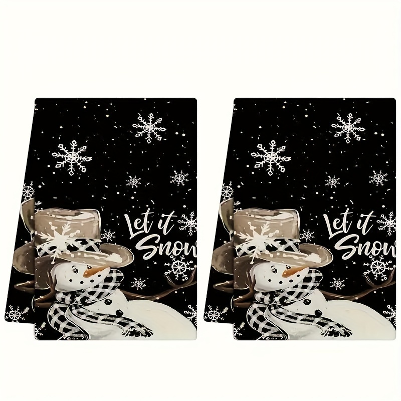 2pcs Set Of Vintage Christmas Kitchen Towels - Snowflake, Santa Claus And Tree Pattern | Machine Washable Polyester Dish Towels, For Holiday Decoration