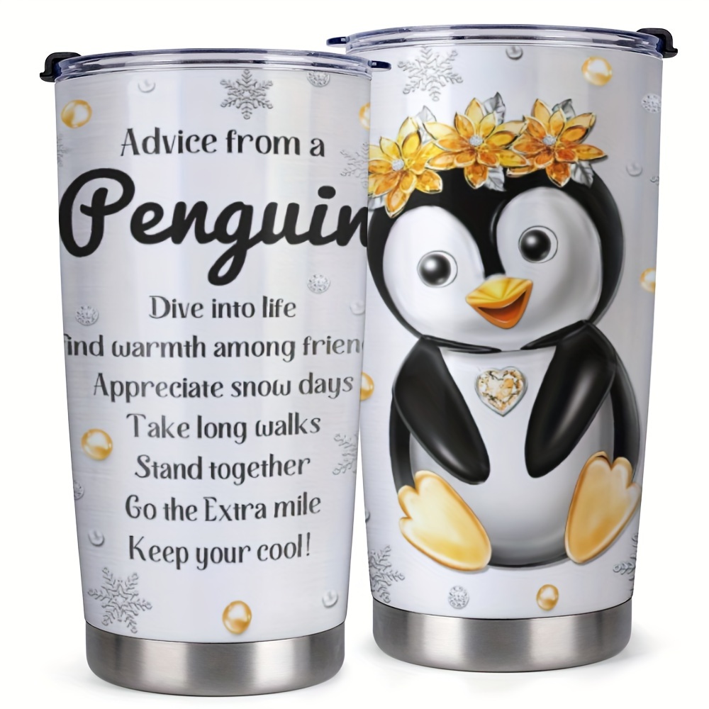 

1pc Advice From A Penguin Insulated Tumbler Aquatic Animal Print Coffee Travel Mug With Lid, 20oz Stainless Steel Tumbler Gift For Penguin Lovers