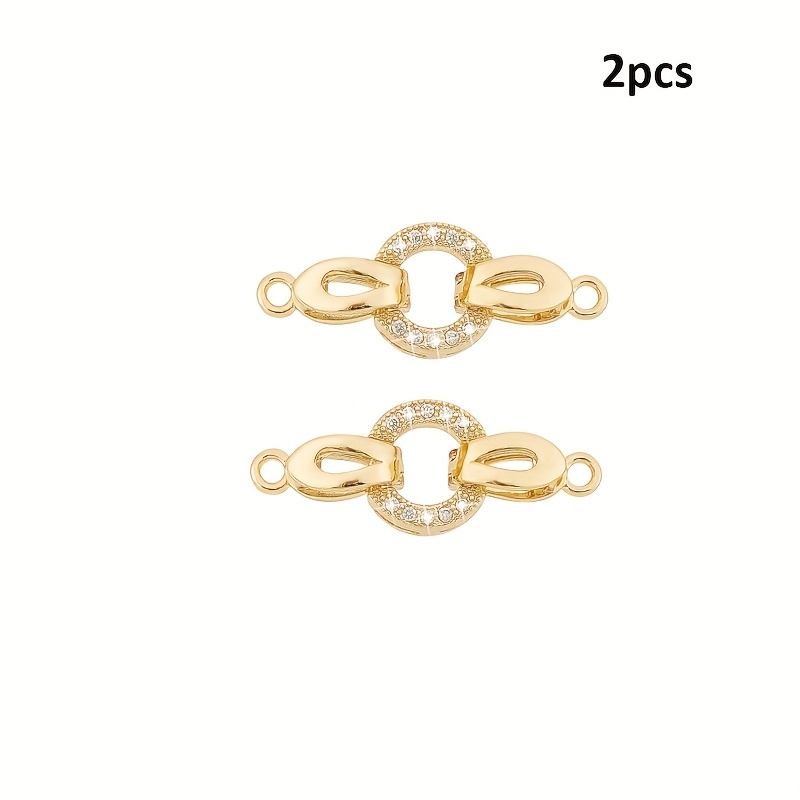 Image of 2pcs Golden Plated Brass Micro Pave Cubic Fold Over Clasps Oval Shaped Long-lasting Set Golden Plated Clasps For Earrings Bracelet Jewelry Making Pendant Connector