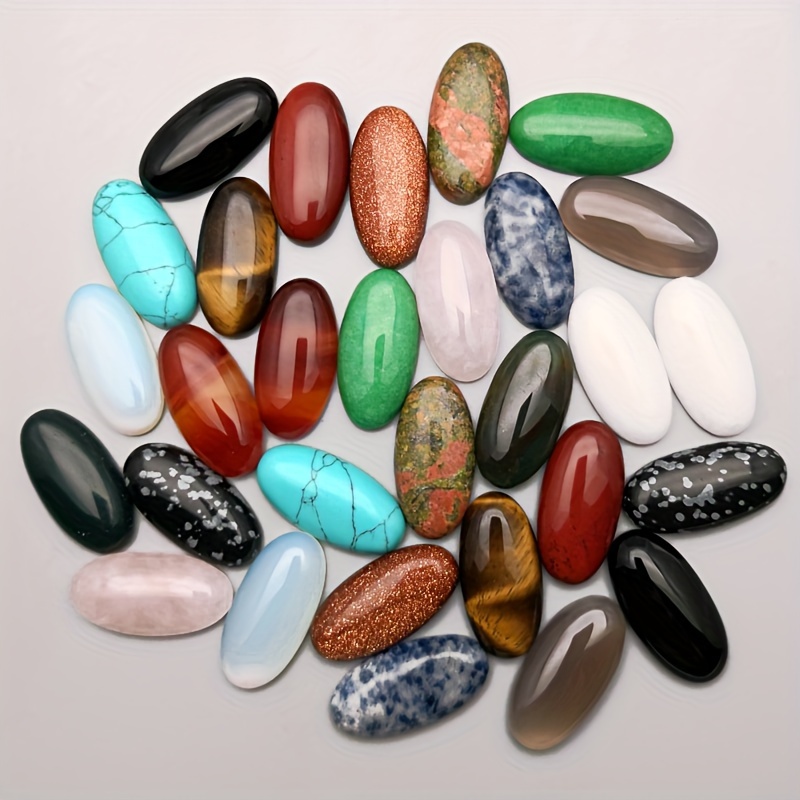 TEMU 20pcs Natural Crystal Non-porous Double-sided Water Drop Pendant Semi-precious Stone Flat Oval Shape Diy Necklace Jewelry Random