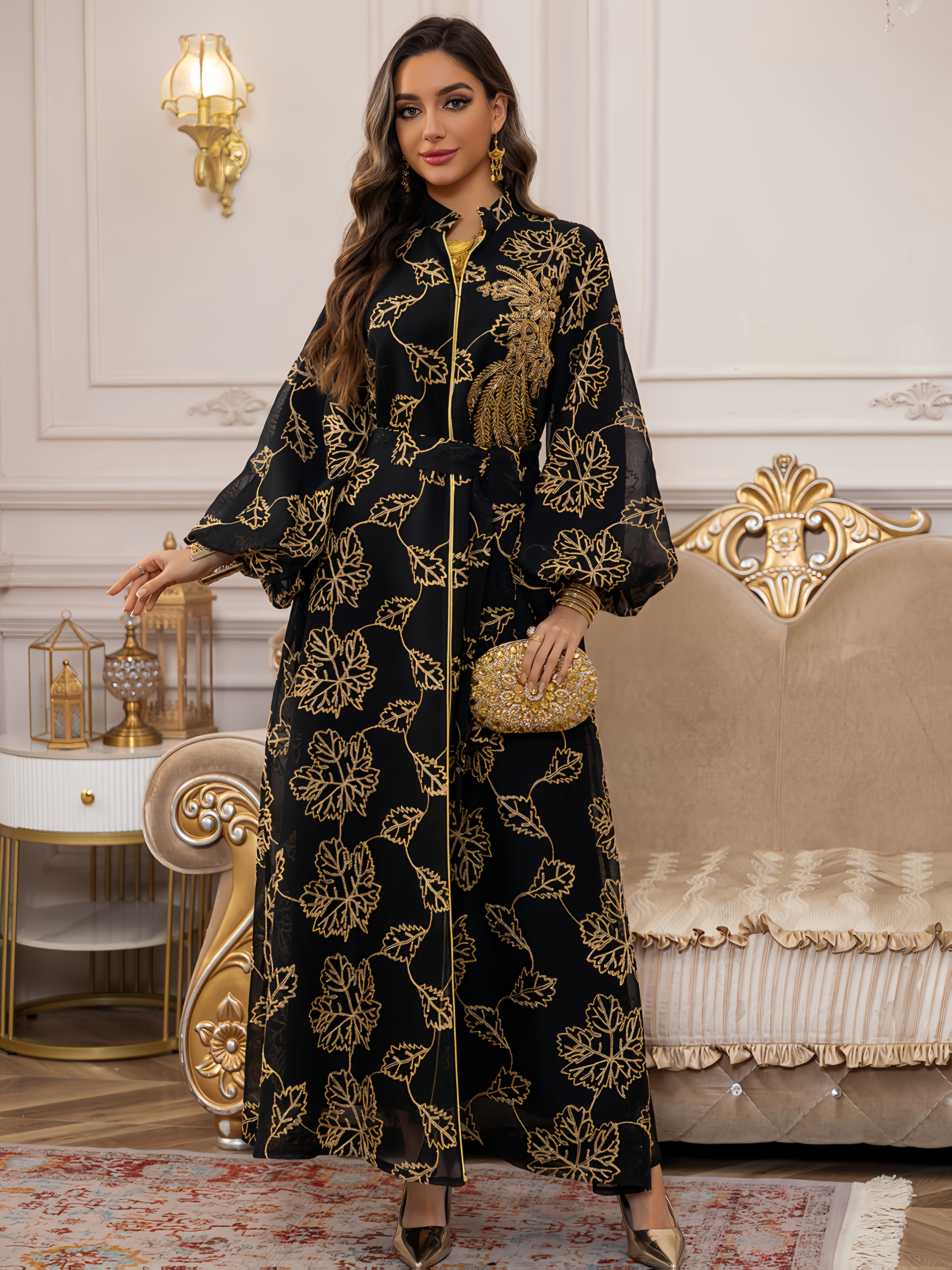 1pc dubai beaded sequin long dress dubai light luxury loose - Temu United  Kingdom