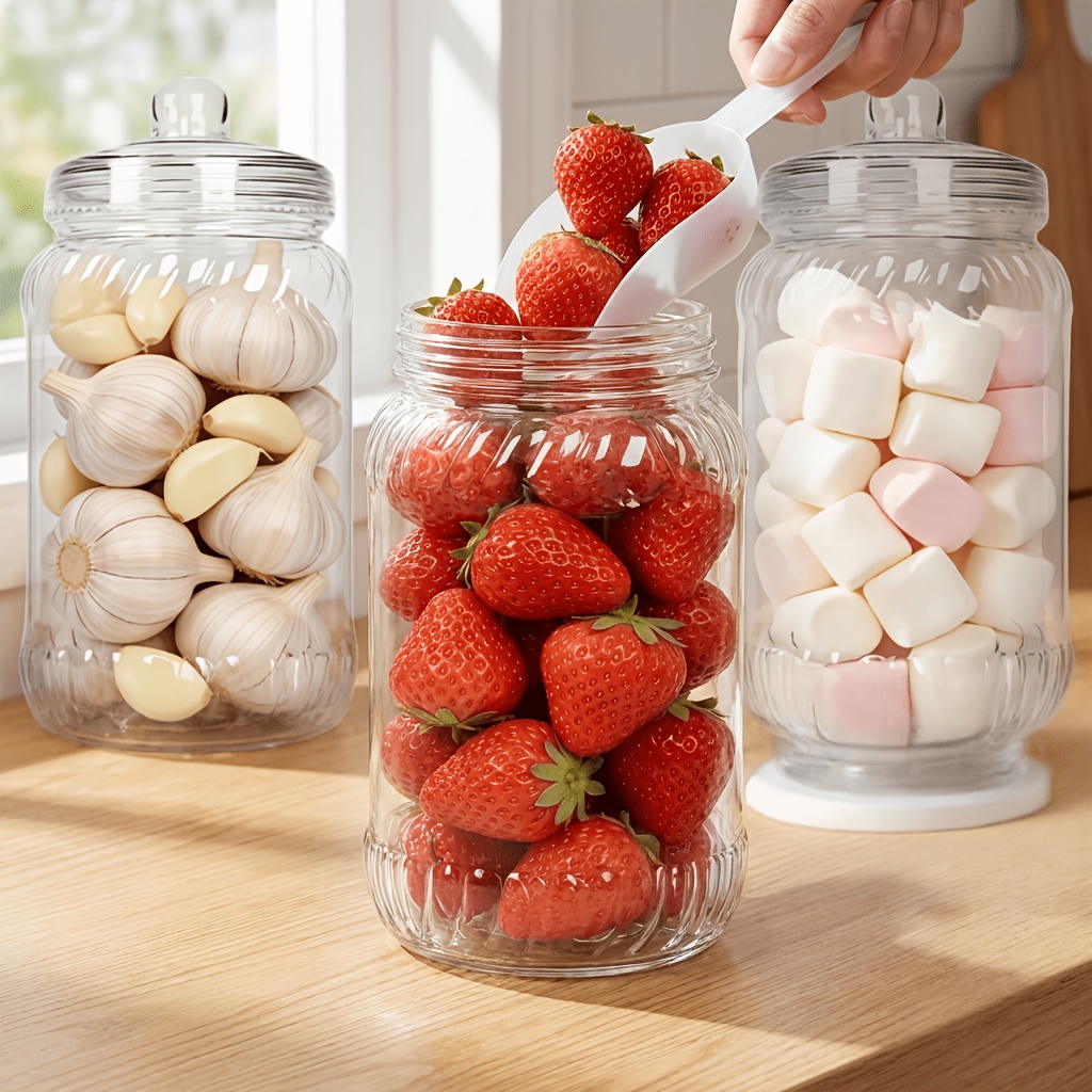 6pcs 3pcs Plastic Retro +3pcs Spoon For , Empty Sweet Jars With Lids, 3pcs Spoon, Clear Candy Containers Set For Party, Celebration,wedding