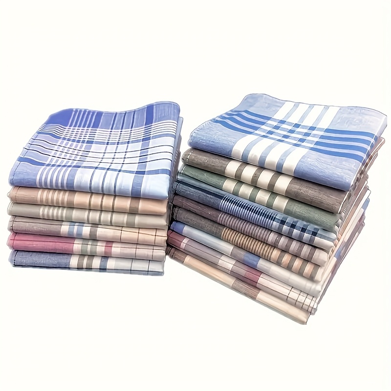 12 Pack Men's Soft Geometric Pattern Handkerchiefs Multicolor
