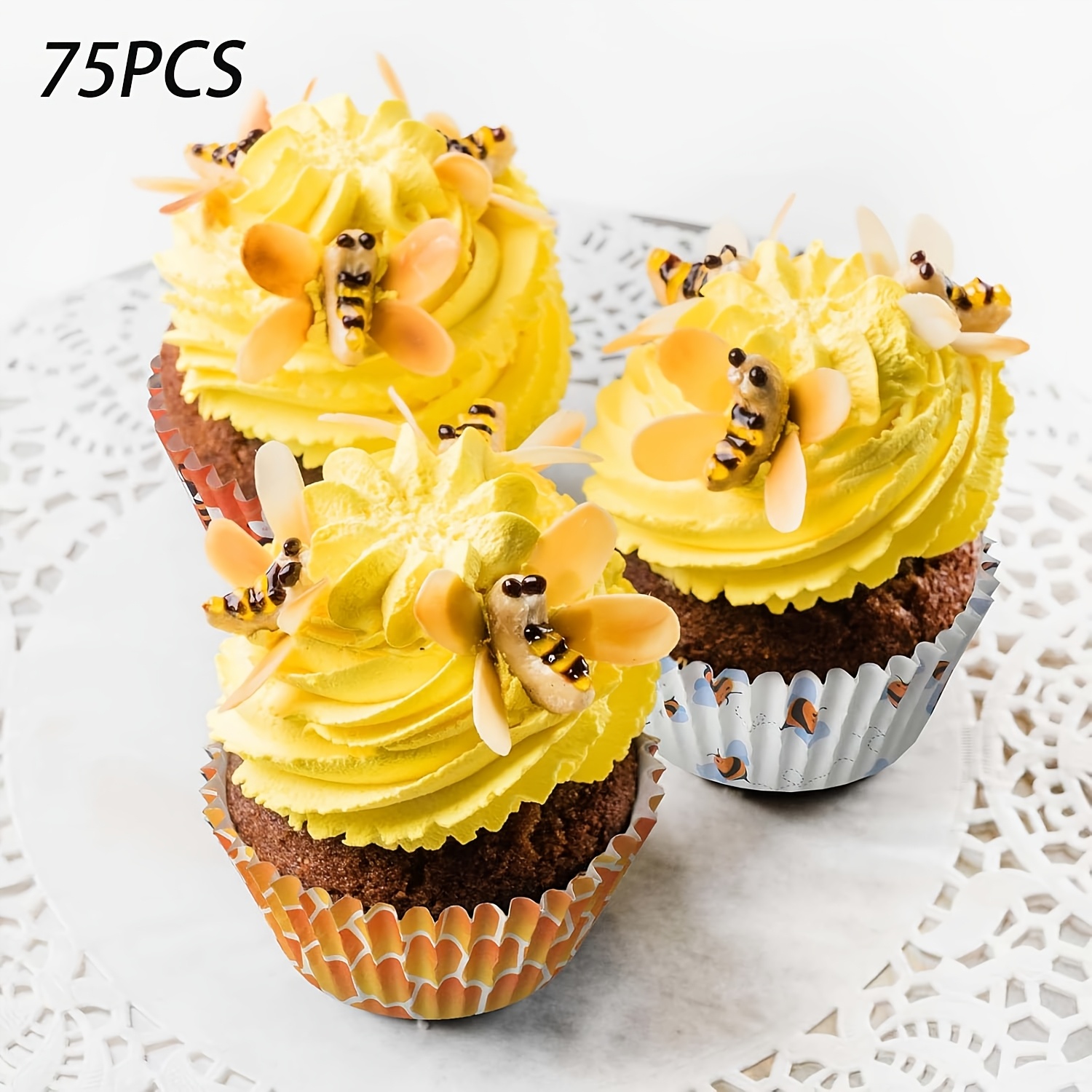 TEMU 3 Stili di Bustine per Cupcake con Stampa 75 pezzi, Simpatici Cartoncini per Muffin a Animati per Tavolo da Dessert & Festa del T癡
