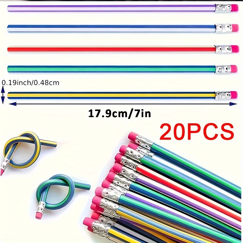 

20-piece Colorful Magic Bendy Pencils With Erasers - Fun School Supplies For Youngsters & Teachers