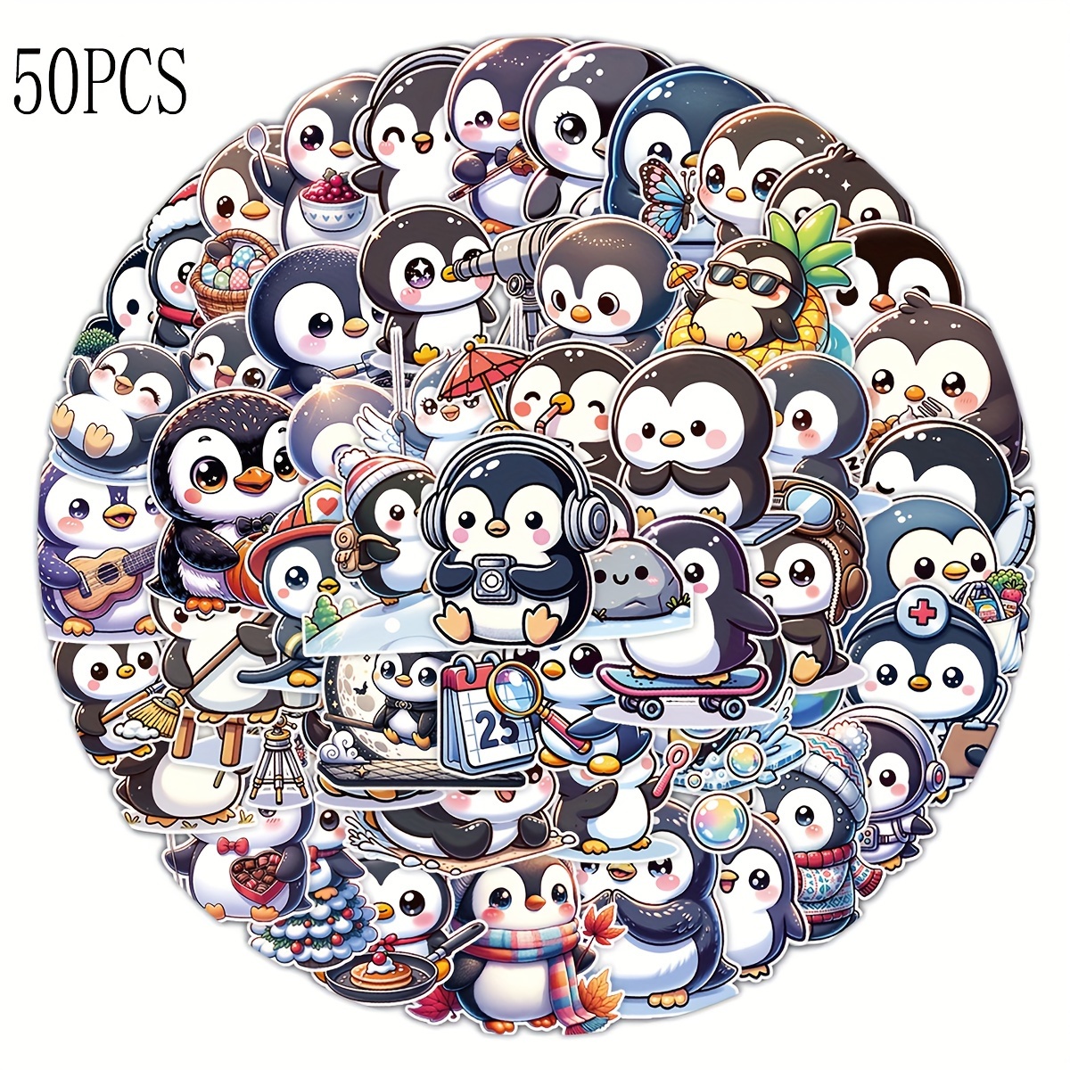 50pcs Lovely Penguins Stickers Decals , Journaling, Laptop, Bumper, Skateboard, Water Bottles, Computer, Phone