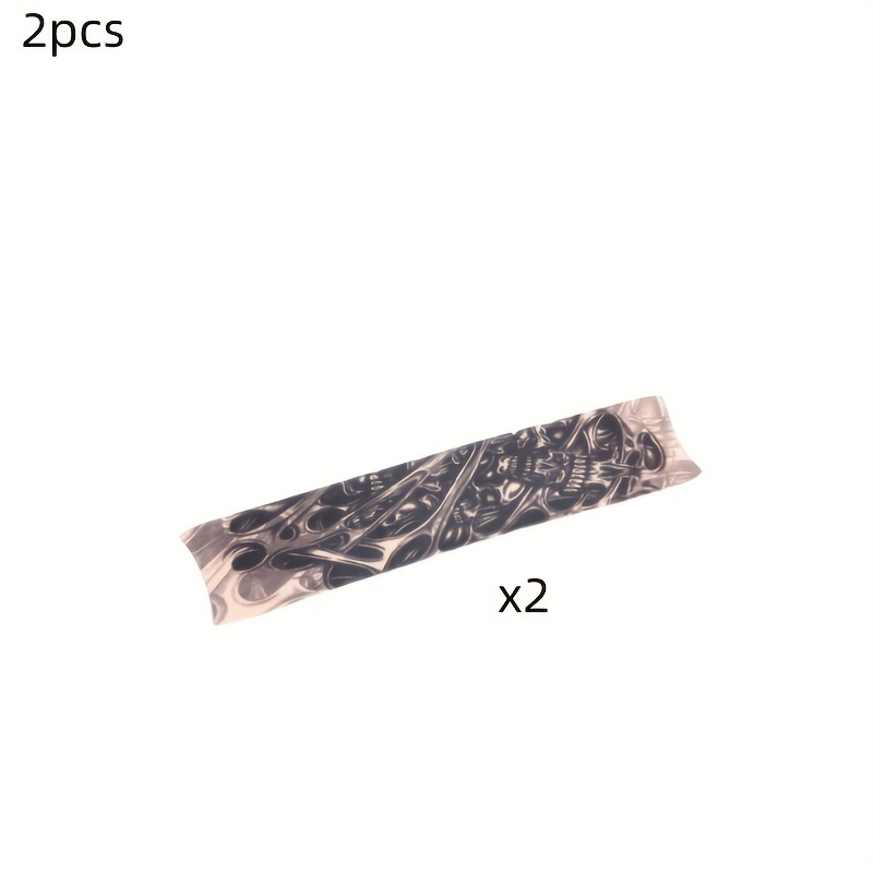 Image of Set Of 2 Stylish Skeleton Tattoo Arm Sleeves For Men And Women, Ideal For Cycling And Driving, High-quality