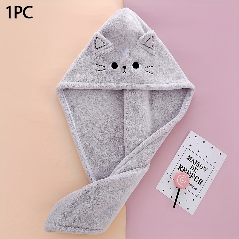 TEMU 1pc Cute Cat Women's Quick-dry Hair - Absorbent, Soft Polyester Bath Accessory For Long Curly Hair, Unscented, Multiple Colors (beige, Pink,