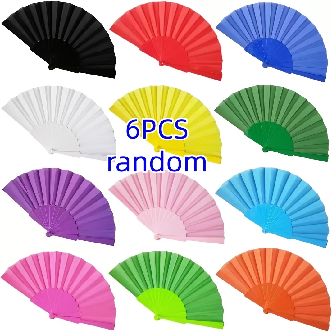 6pcs Random Solid Color Flat Fashion Folding Fans For Women, Solid Color Hand Fans, Suitable For Weddings, Photography, And Beach Essentials