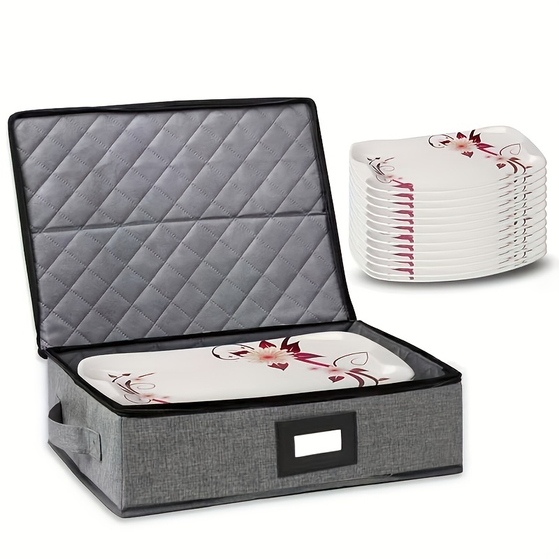 TEMU Stackable Platter Storage Case With Zipper, Label & Sturdy Handles - Hard Shell Organizer For Kitchen Essentials, Utility Hooks