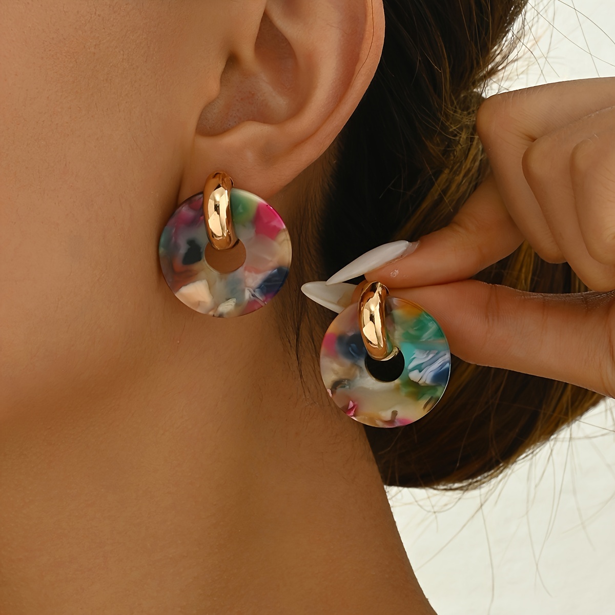 Individual Multicolor Hoop Studs, Aesthetic Temperament Fashion