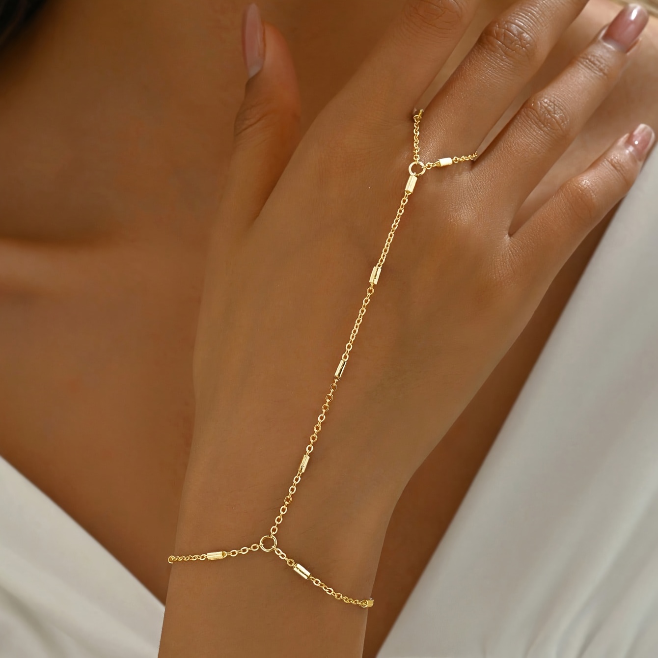 1pc Minimalist Style Exquisite All-match Chain Bead Ring Bracelet, Suitable For Women' Wear And Outing