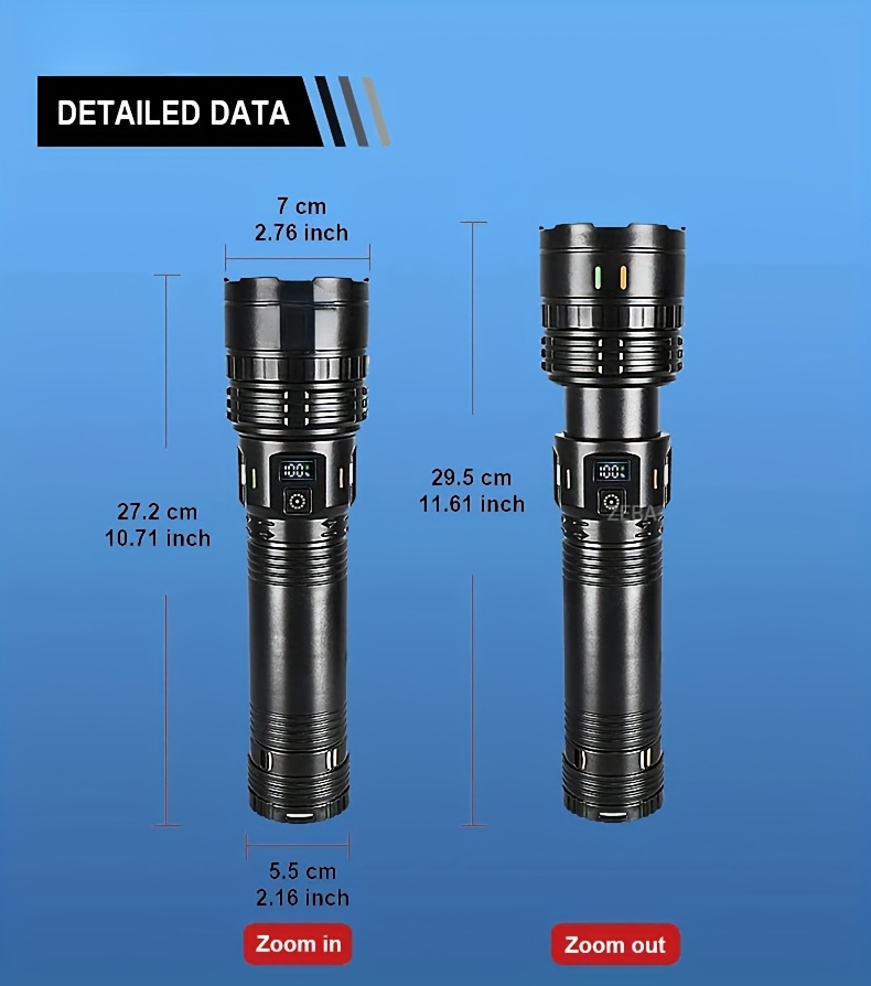 powerful led adjustable telescopic flashlight with  , usb charging, large capacity battery, multiple   switchable, suitable for going out, patrolling, camping, fishing, mountaineering, gifts, emergency use details 0