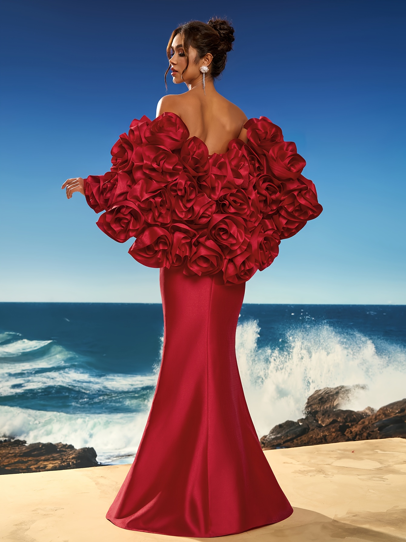 Women's * Formal Evening Dress 3D Hand Flower Coat, Detachable Bubble  Sleeves, Women's Evening Dress, Suitable for Dinners * a