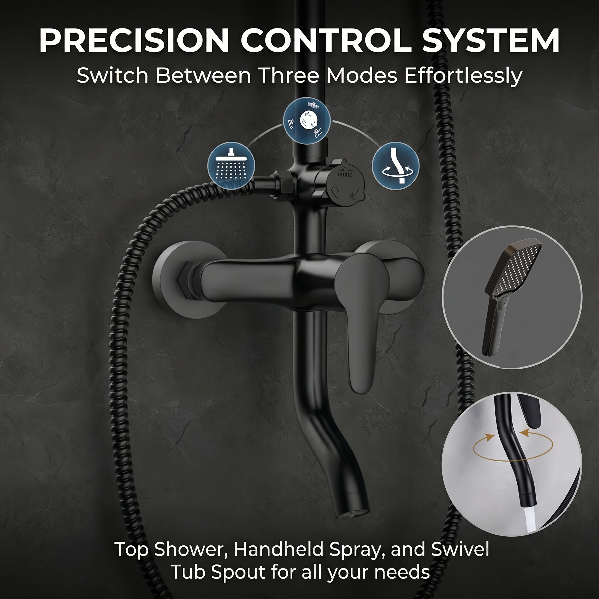 Modern Black Showerhead Set with Piano Key Rainfall Shower System