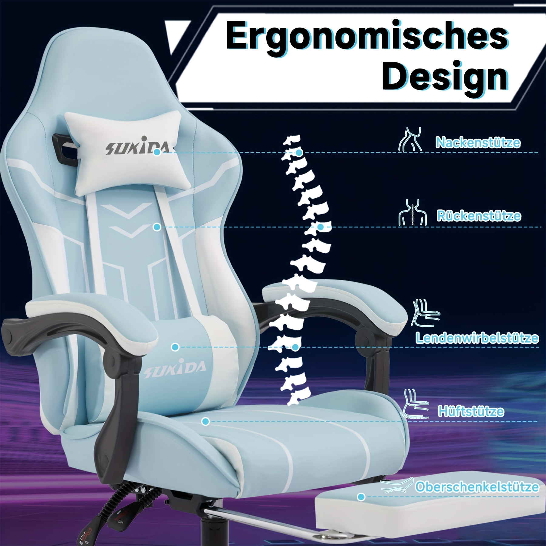 Gamingstoel met voetensteun, ruime zitting