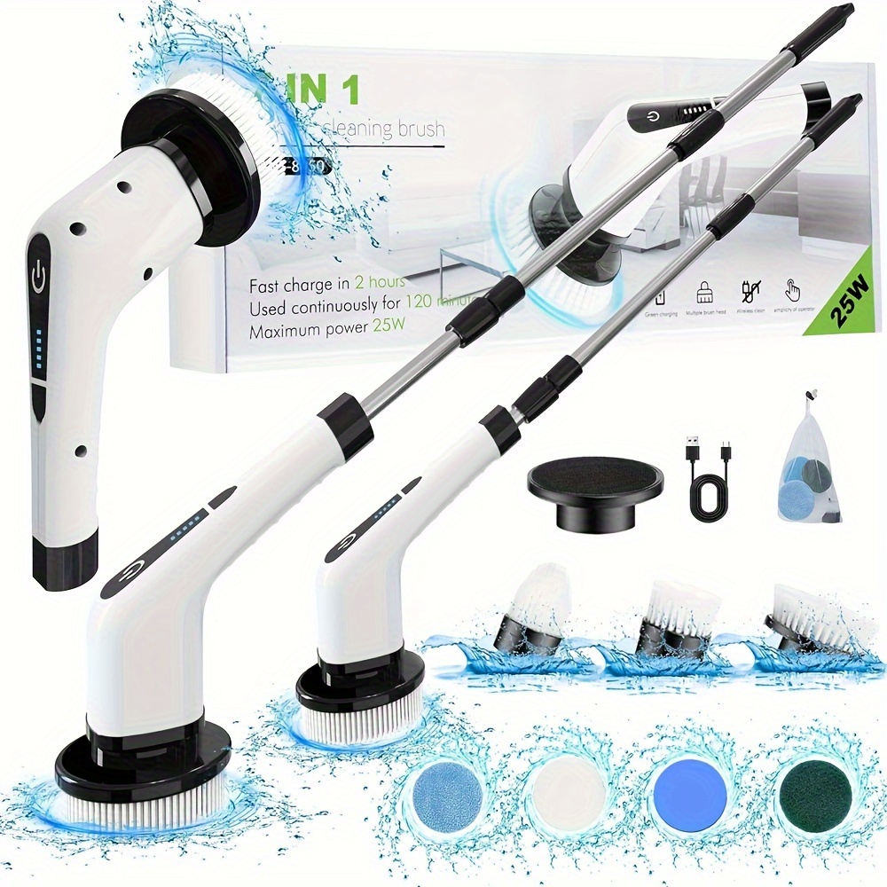

Electric Spin Scrubber, Cordless Cleaning Brush With 7 Replaceable Brush Heads Power Scrubber Shower Cleaning Brush With Adjustable & Detachable Handle For Bathroom, Tub, Tile, Floor, Car