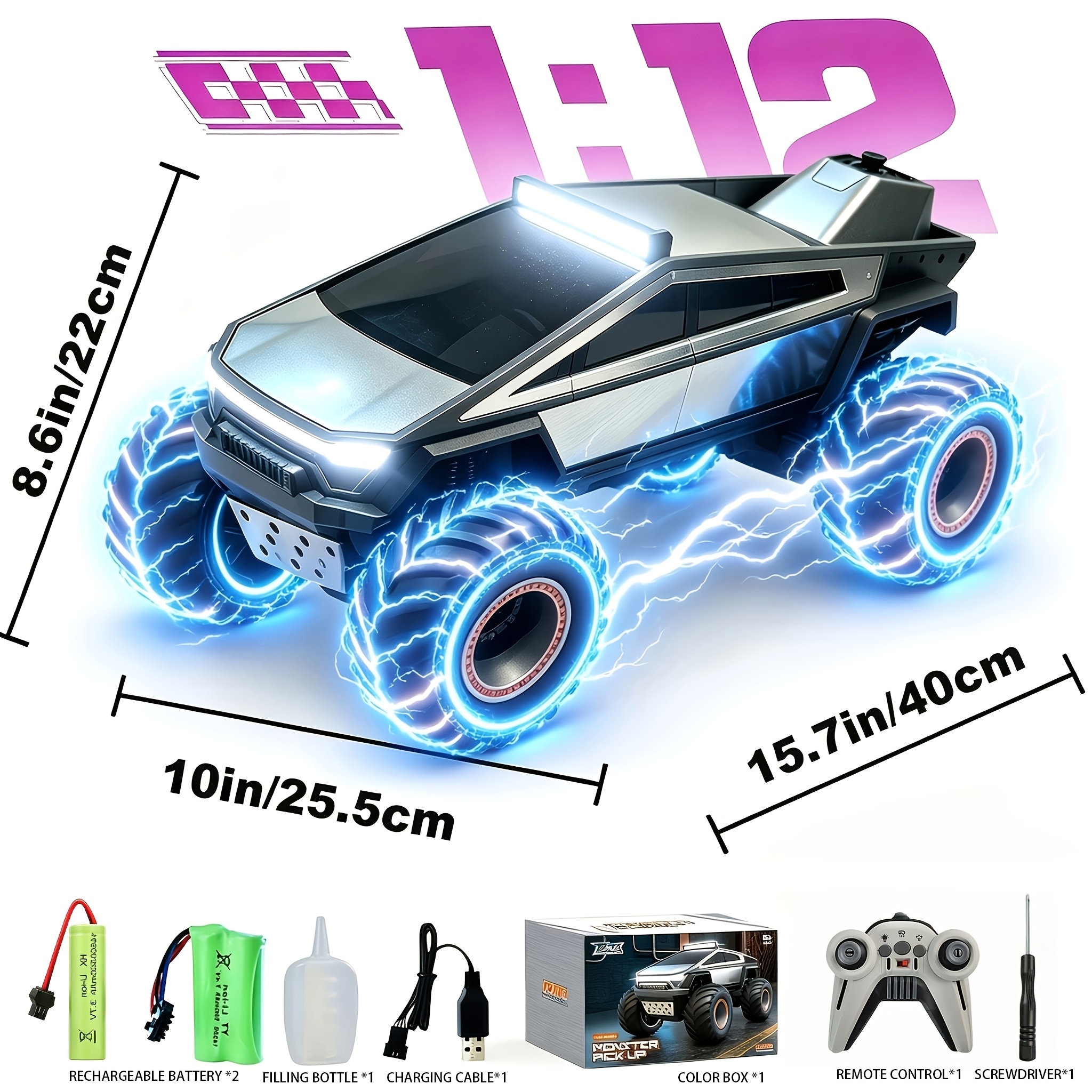 TEMU [1:12/1:14/ 1:18 Truck Toy] 2.4ghz 4wd All Terrain Rc, Realistic Sound Effects, Off-road Vehicle With Ergonomic Grip, Off-road Vehicle Withled