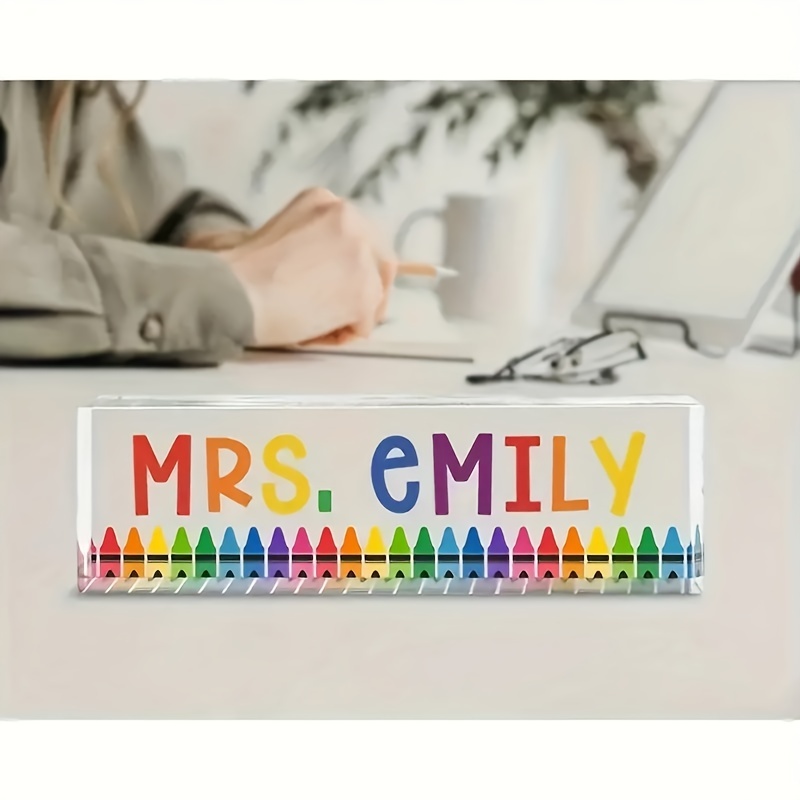 

Custom Acrylic Teacher Desk Name Plate - Crayon Design For Classroom Decor & , Universal Holiday Compatible, Handcrafted, Non-electric Desk Sign - Ideal For Use