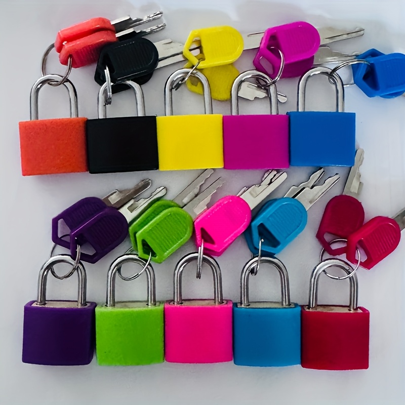 E-shop Ein Set aus 10 bunten, in einem Kasten liegenden kleinen Kupferschlössern, Hausschrank Gepäck Koffer Schubladen Vorhängeschloss, Taschenschloss,