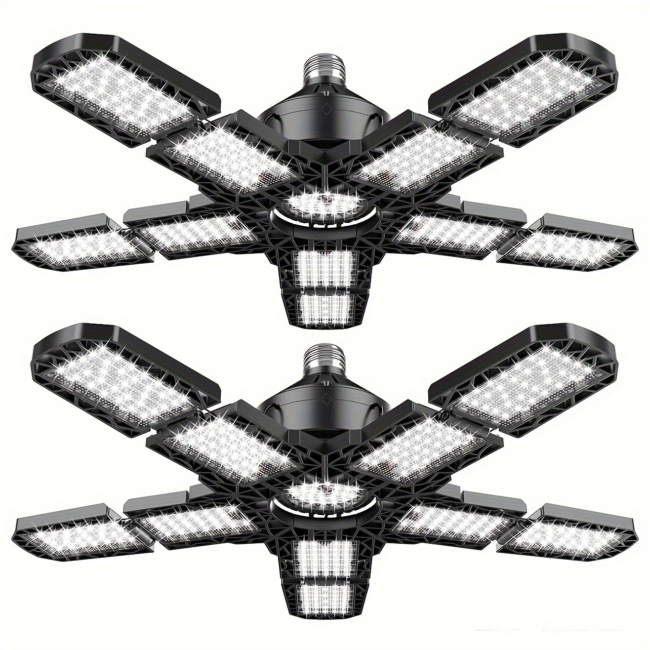 2pcs deformable led garage lamp fixture with 7 1 10 adjustable panels 6500  shop   screw in e26 e27 base no included ceiling shop work lamp for garage workshop basement warehouse attic storage room  