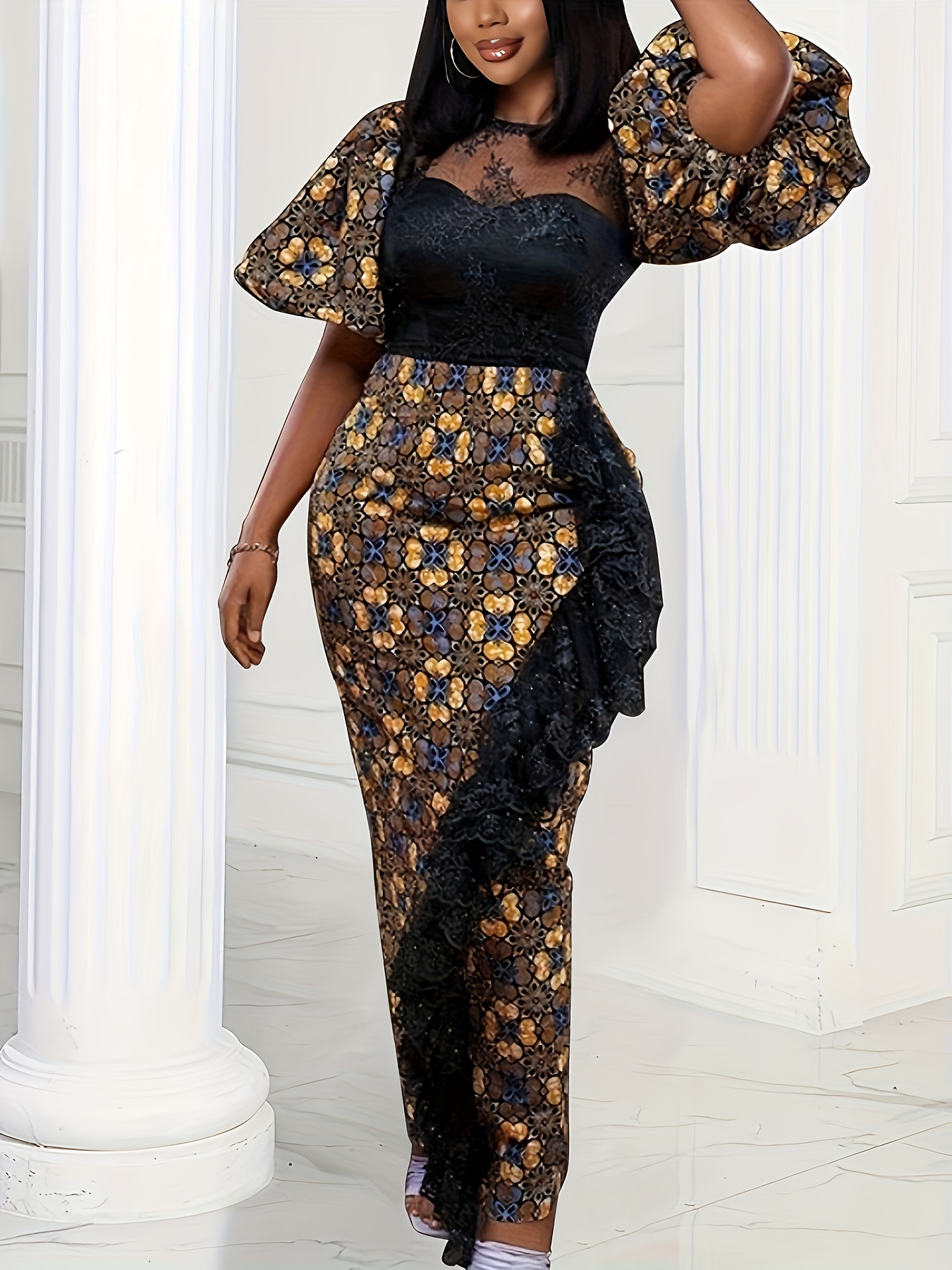Sexy Slim Dress Plus Size African Clothes For Women Ruffle Sleeve