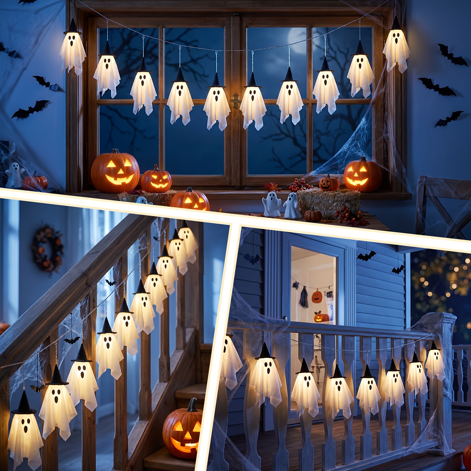 TEMU Hanging Halloween Lights 1 Set Of 10, Witch Hat Icicle Lights, Curtain Lights 12.5ft Light Up Garland Lights Halloween Horror Haunted House