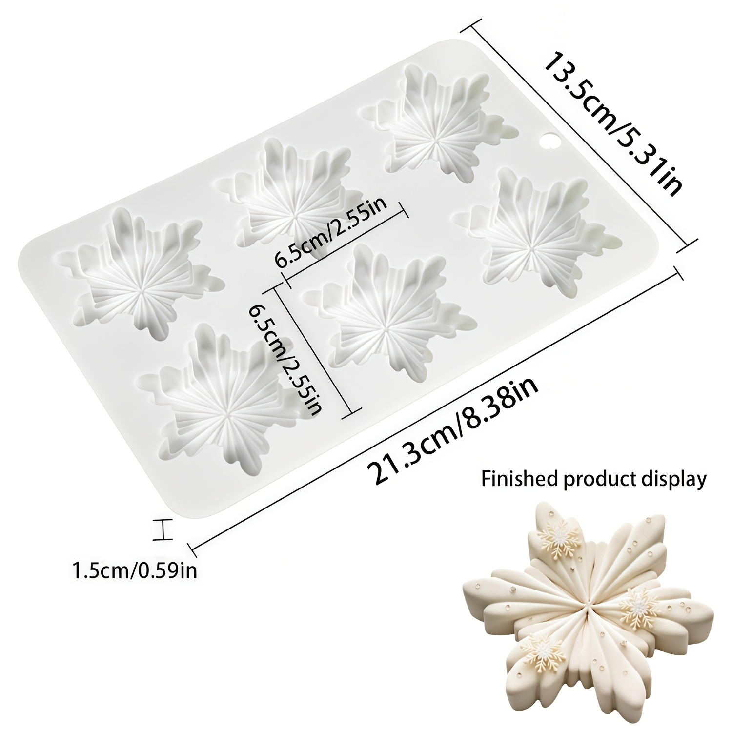 Image of 6- Snowflake-shaped Baking Silicone Mold, Chocolate/mousse Cake/dessert/jelly Mold, Reusable, Easy Demolding