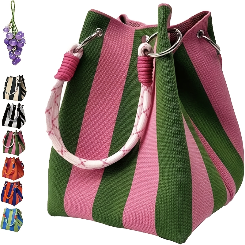 TEMU Handmade Boho Crochet Bucket Bag - Large Capacity Lightweight Rope Handle Tote With Soft Woven Knit, Suitable For Travel, Beach, Shopping, Daily