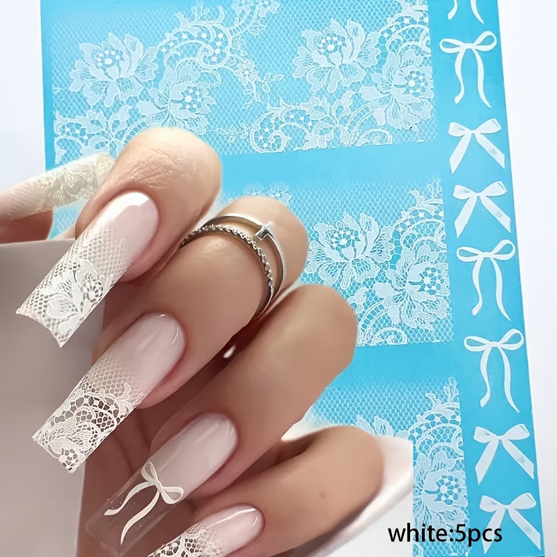 5pcs White Black Lace Nail Art Sticker Set Nail Self-adhesive Sticker Paper Manicure Nail Decoration Accessories