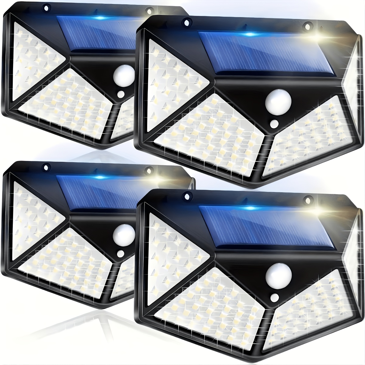 TEMU 4pcs 108 Led Solar Wall Lights, Motion Sensor Security Lights, Ip44, 270° Range Outdoor Lighting For Courtyard Garden Patio Yard Fence Driveway