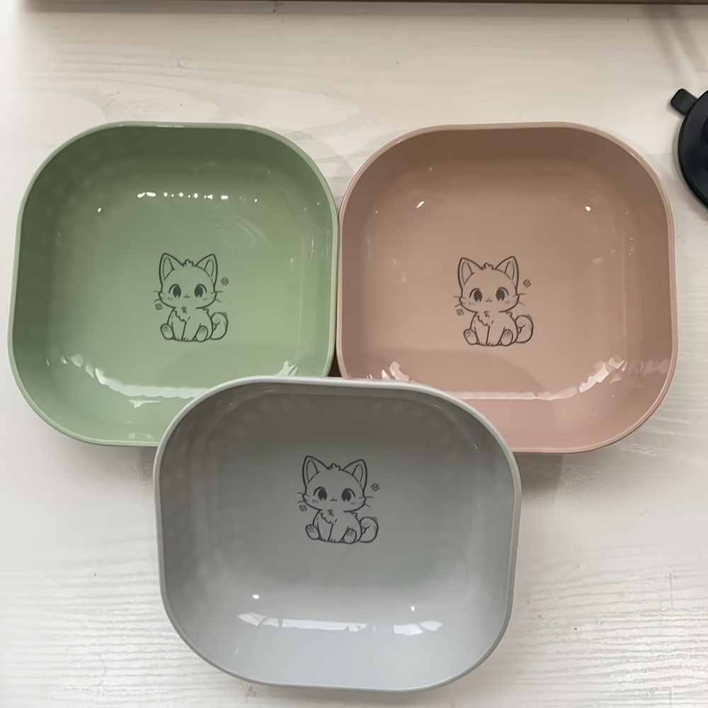Image of 3pcs Cat Food Bowl Set, Whisker-friendly Feeding Dish For Cats, Cute With Non-slip Pads, 5.7-inch Flat-bottomed For Wet Food, Small Plate For Indoor Cats