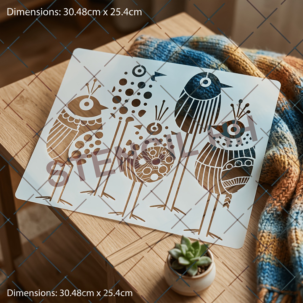 TEMU 30.48x25.4cm Retro Abstract Birds Stencil, Reusable Mylar Craft Template, Diy Painting Stencil For Wall, Fabric, Home Decor, Art Scrapbooking,