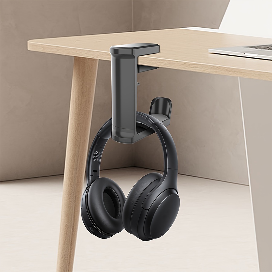 TEMU 360° Rotating Headset Stand - No Drill, Adjustable Clip-on Earphone Holder For Gaming Headphones - Modern Under-desk Storage Solution In Durable