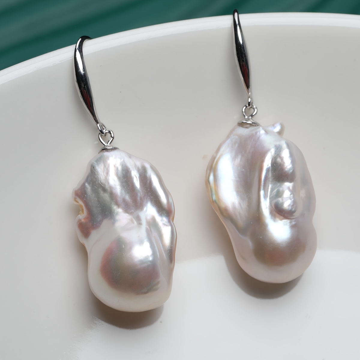 Large Aurora White Baroque Irregular Ear Hook S925 French Style Jewelry
