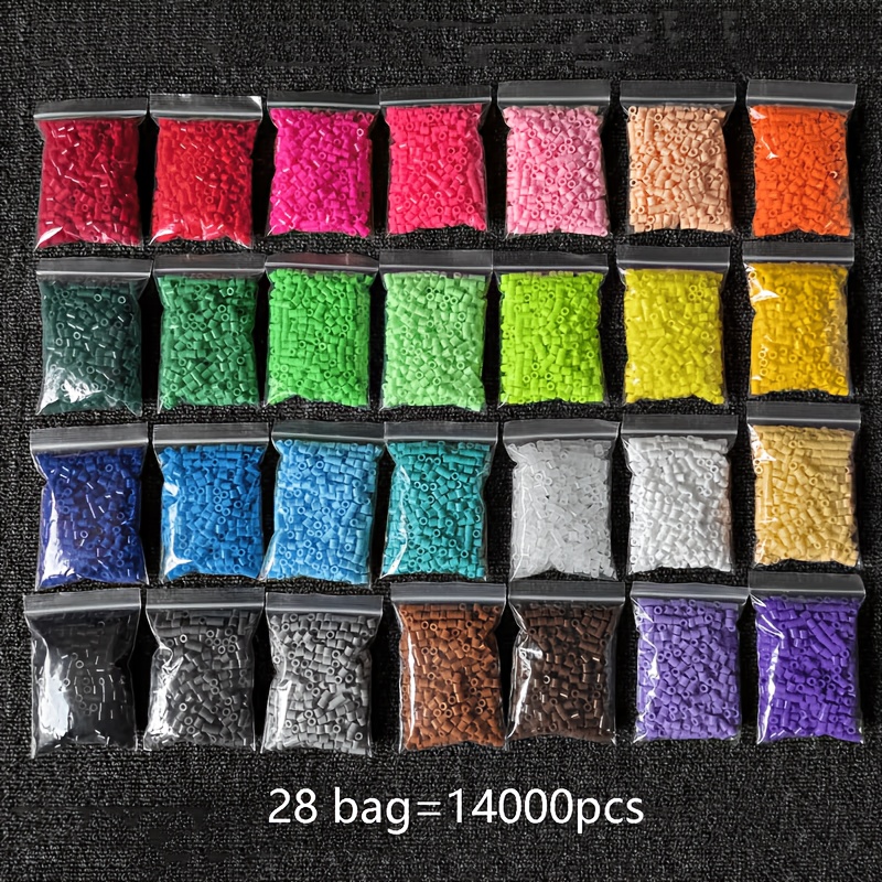 TEMU Kit da 10/28 buste, 5000/14000 pz di mini perline fusibili ,6 mm con grandi, forniture fai da te per pixel art e perline per creazione di